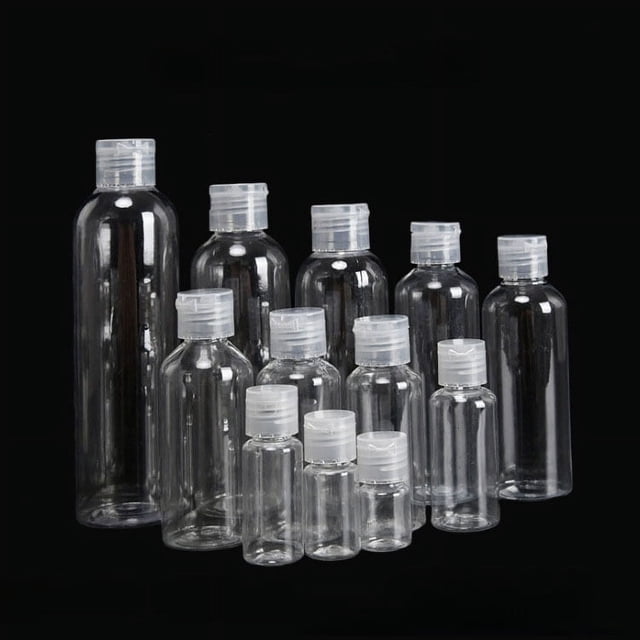 Botella con tapa de mariposa de plástico PET transparente, botella con tapa abatible, botella con tapa dividida para cosméticos, botella de subemulsión, 10, 30, 50 y 100 ml