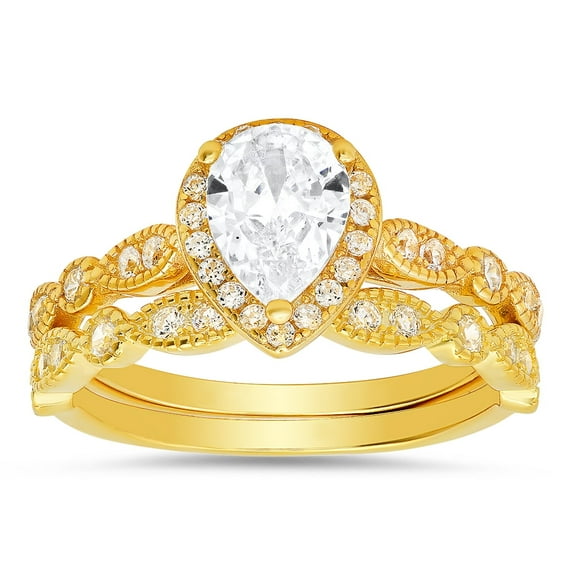 925 Sterling Silver 2pc Diamond CZ Stackable Ring Set