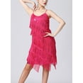 thumbnail image 4 of Doomiva Women's Sequins Tassel Dance 1920s Flapper Cocktail Party Dress Latin Ballroom Dance Dress HotPink S, 4 of 6