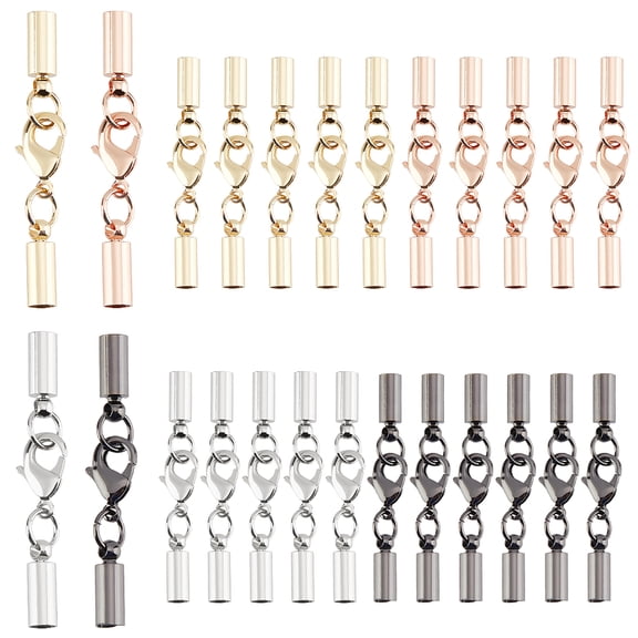 24 Sets Crimp End Tips 4 Color Lobster Claw Clasp Links Fold Over Cord End Caps Brass Bracelet Connector for Jewelry Necklace Bracelet Making Fit 3mm Cord DIY Mixed Color