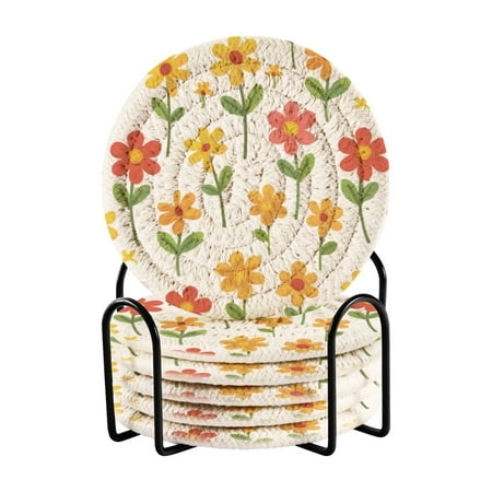 

6 coil coasters 3.94x3.94x0.24 inch water coasters Drink coasters with cup holders Absorbent coasters Heat resistant for bar protection Cute Cartoon Flower