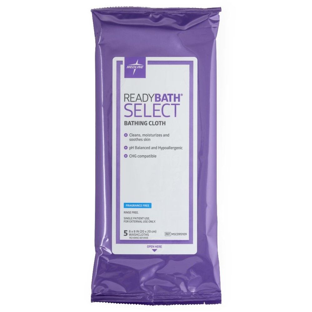 Medline ReadyBath Select Bathing Cloths (Wet Wipes), Unscented, 8x8, 5