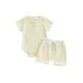 thumbnail image 2 of Aojekbee Baby Boys Summer Shorts Sets Short Sleeve Button Up Waffle Romper and Casual Shorts Sets, 2 of 10