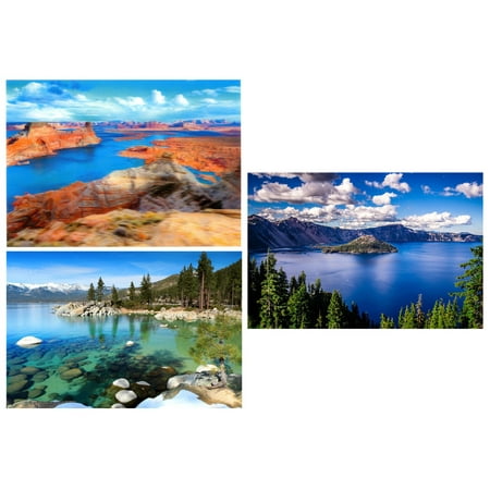Greetings Postcards Package - USA LAKES: 3 Lenticular 3D Postcard Greeting Cards - Lake Powell, Lake Tahoe & Crater Lake