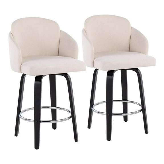 LumiSource Black Wood, Cream Fabric, Chrome Dahlia Counter Stool - Set of 2