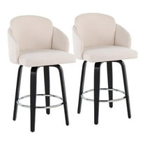 LumiSource Black Wood, Cream Fabric, Chrome Dahlia Counter Stool - Set of 2