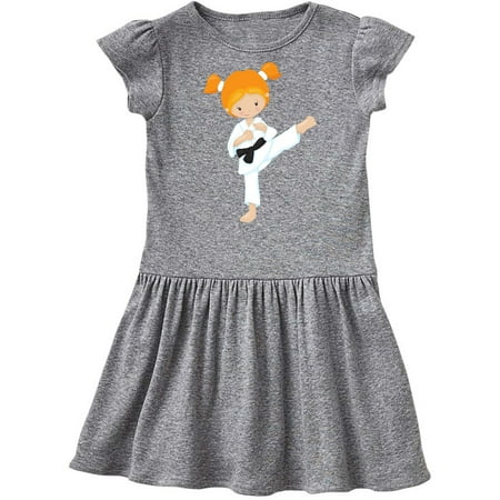 

Inktastic Cute Girl Orange Hair Karate Pose Black Belt Gift Toddler Girl Dress