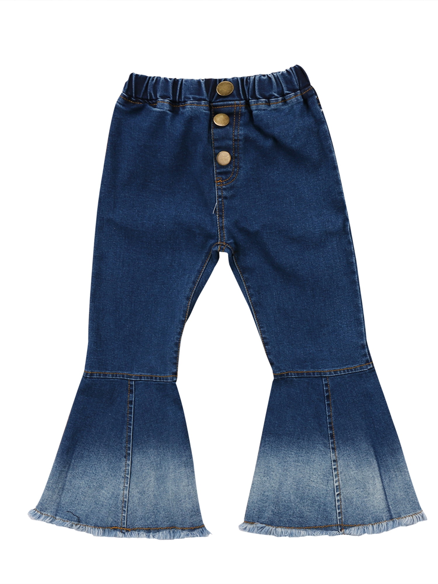 Baby Girls Little Kids Suspender Overall Flared Denim Jeans Jumpsuit Bell Elastic Blue Pants 