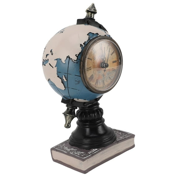 Vintage Globe Clock With Coin Saving Bank, Resin World Map Clock For Children Bedroom, Desk Ornament