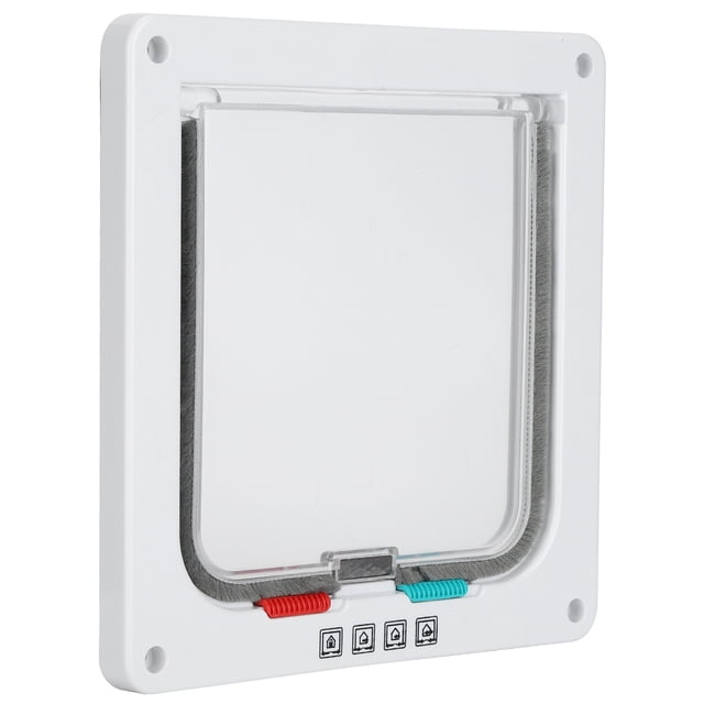 Porte Rabattable pour Chat, 4 Modes de Commutation Porte Rabattable Étanche en Plastique Transparent pour Maison pour Intérieur et Extérieur Blanc, Marron
