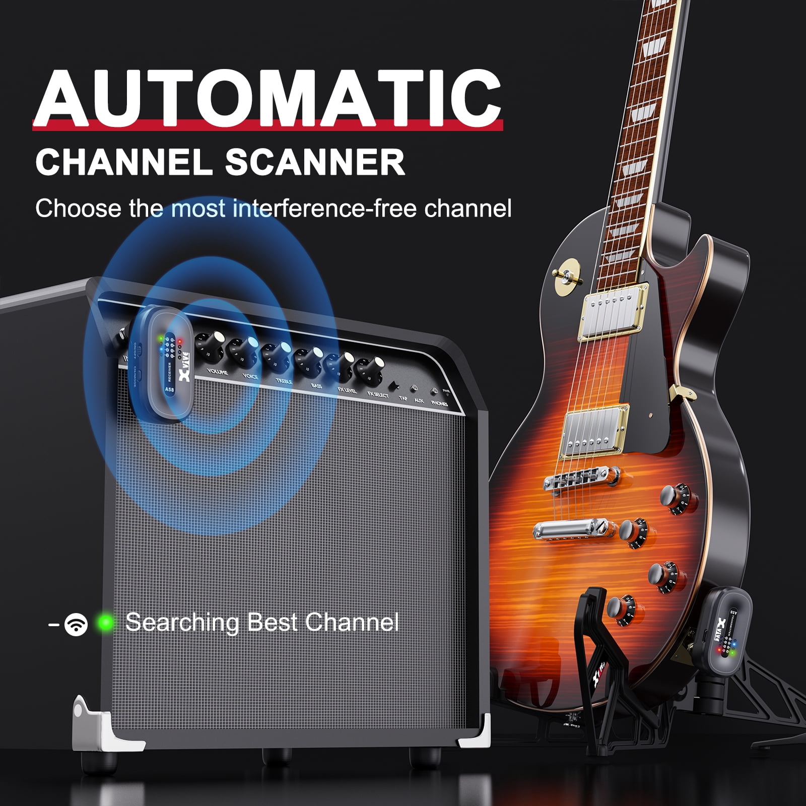 Xvive A58 Wireless Guitar System with 5.8GHz Transmitter and Receiver (Sunburst)