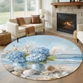 thumbnail image 3 of Blue Beach Round Area&nbsp;Rug 6ft Scenery Hydrangeas Floral Starfish Shell Wave Non-Slip&nbsp;Washable Circle Rugs Soft Felt Indoor Floor Mat for Bedroom Kitchen Living Room Bathroom, 3 of 9
