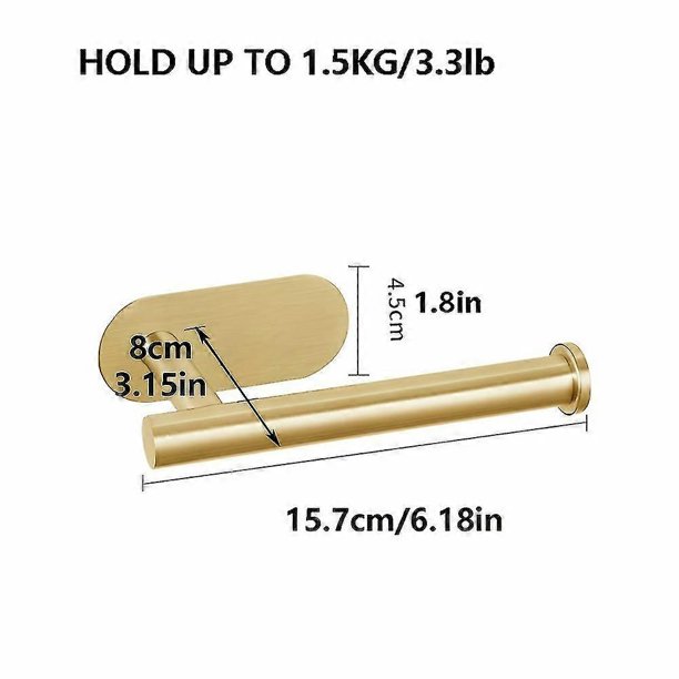 Portarrollos de papel higiénico dorado - Fácil de instalar, autoadhesivo, sin taladros, para montaje en pared, de acero inoxidable cepillado - Accesorio de baño perfecto