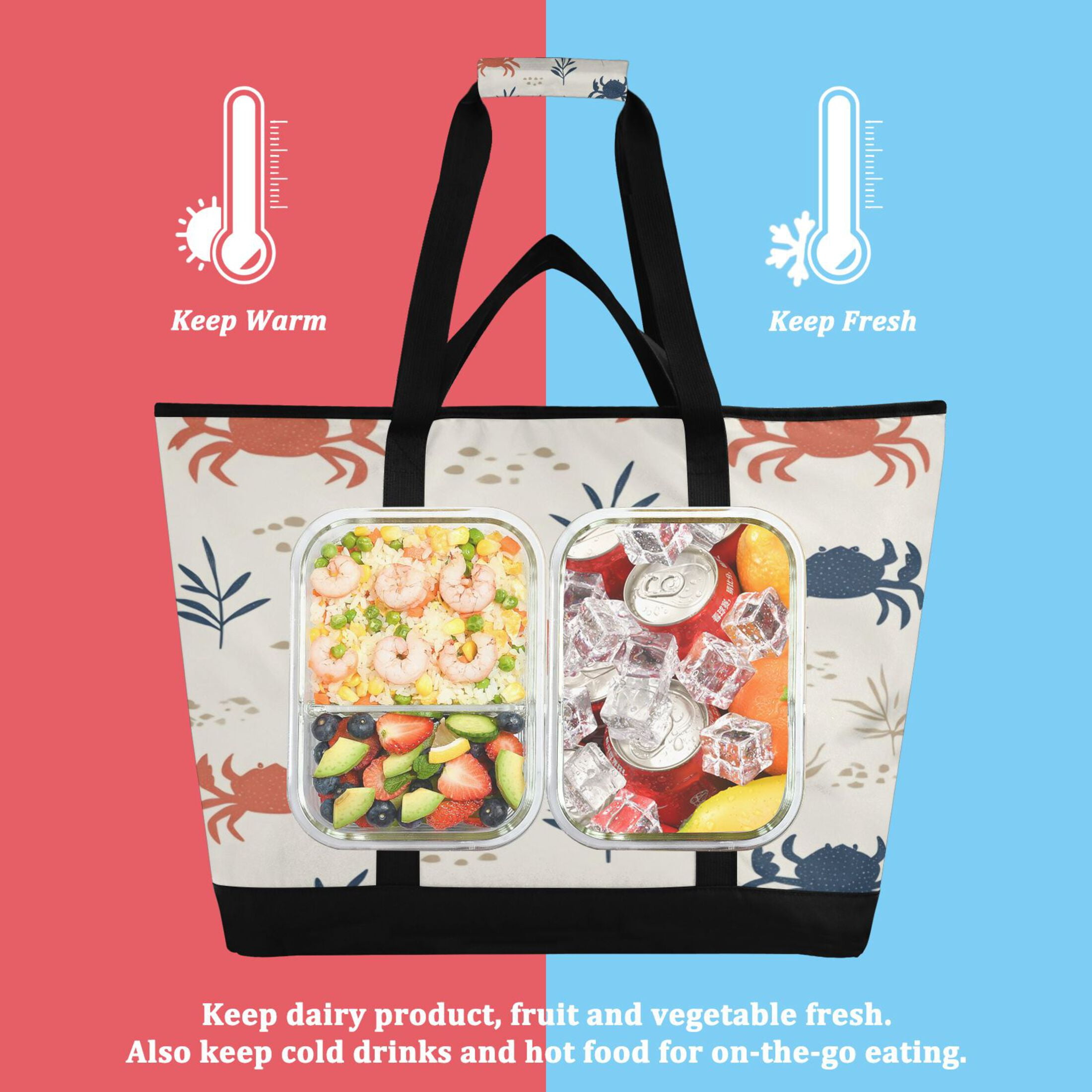 Large Hand-held Ice Pack Picnic Bag Insulation and Refrigeration Suitable for Shopping Picnics and Camping Yellow Crab