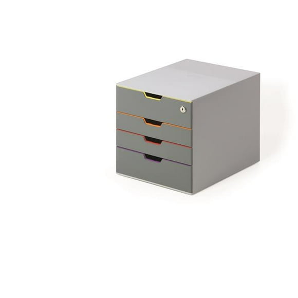 Durables Produits de Bureau 760627 Varicolor Coffre de Rangement de Bureau à 4 Tiroirs avec Tiroir Supérieur Verrouillable, Gris et Multicolore