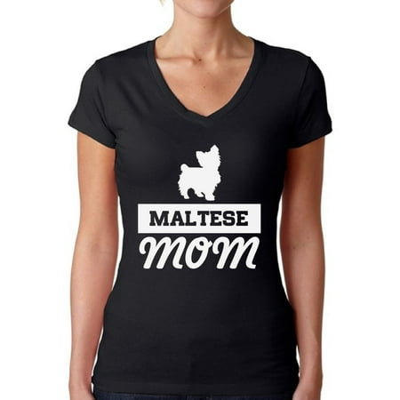 Womens Black Maltese - Awkward Styles Women's Maltese Dog Mom V-neck T-shirt Pet Lover Gift