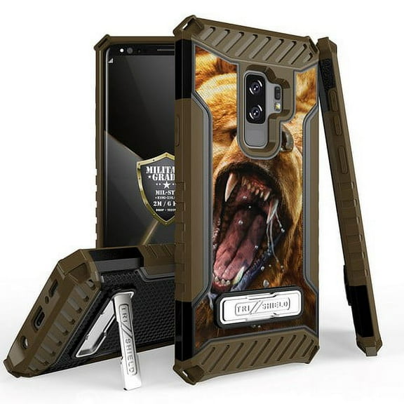 Galaxy S9 Plus / Galaxy S9  Case, Trishield Durable Shockproof High Impact Rugged Armor Phone Cover with Kickstand for Samsung S9  Only White/Printed Grizzly Bear Outdoors