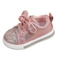 thumbnail image 5 of Toddler Girls Tennis Shoes Sparkly Sequin Hook and Loop Bowtie Princess Dress Shoes Casual Solid Color Flat Sneakers Pink 8 Toddler, 5 of 5