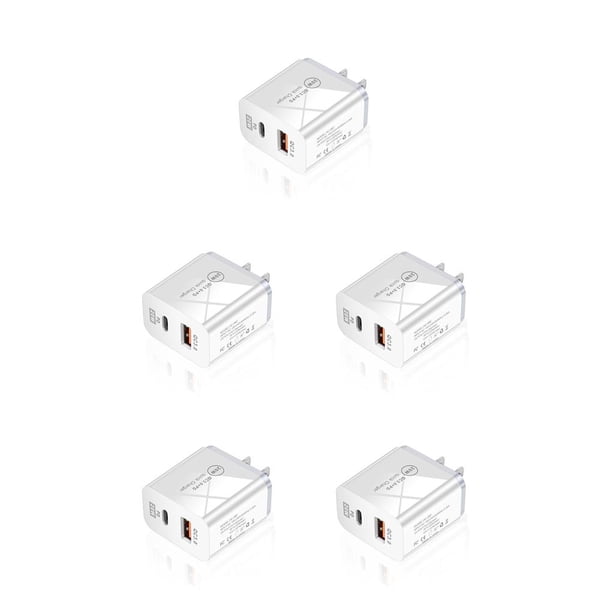 Cateissary de teléfono de 20 W, pared AC100-240V QC3.0, adaptador de corriente de carga para teléfono inteligente, tableta de viaje, carga MP4, Enchufe estadounidense blanco plano 5Conjunto
