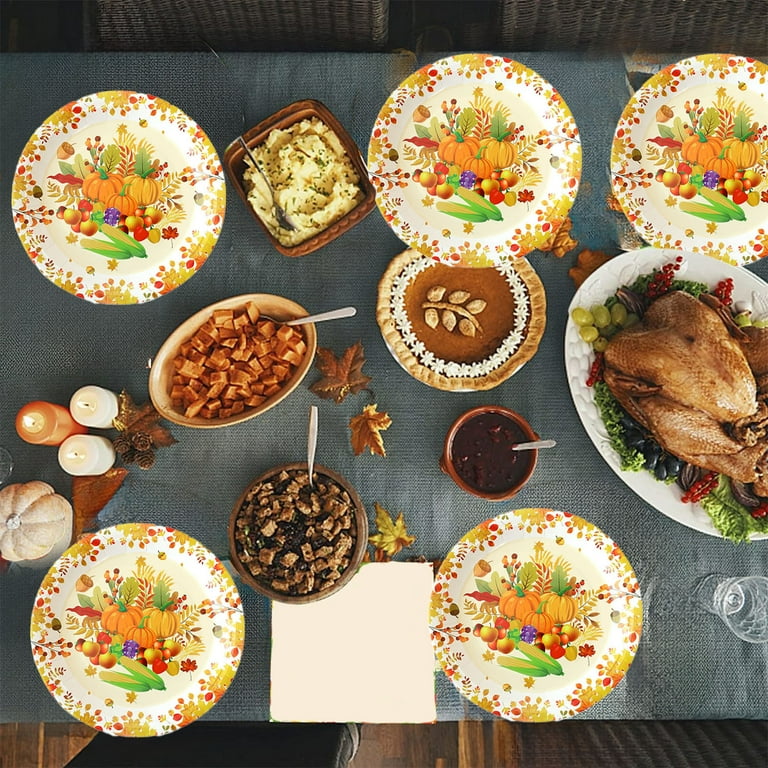 10Pcs Thanksgiving Pumpkin Turkeys Paper Plates Disposable Dinner