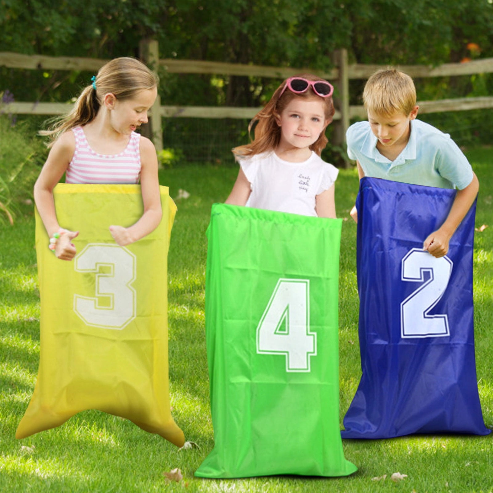8 Piece Outdoor Games Kit for Kids, Includes Potato Sack Race Bags, Bean Bag Toss, 4 Leg Pulling Competition Belts, Egg Spoon Relay, for Easter&Birthday Parties (Potato Sack Race Bags)