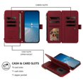 thumbnail image 4 of PU Leather Wallet Case for Motorola Moto G Power 2025/2026 6.8",9-Card Holder, Zipper Bills Slot, Magnetic Shoulder Strap & Wristlet Cover,Wine Red, 4 of 10
