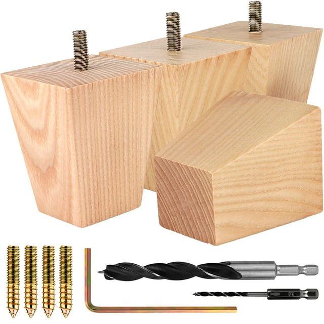 Juego de 4 patas cuadradas para muebles de madera de fresno Airy Abode: elija su tamaño y color