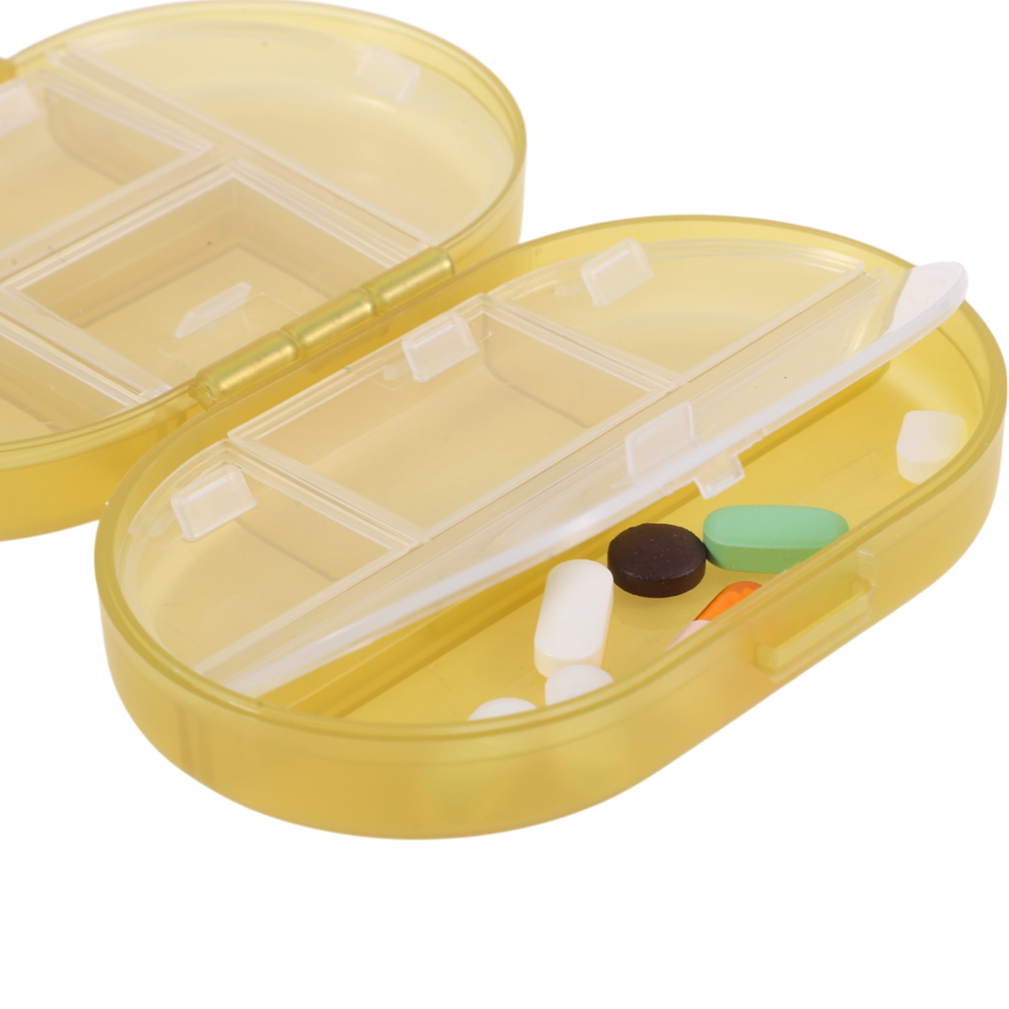 Unique Bargains Lightweight 8 Grids Flip Up Double Layer Pill Case Clear Yellow