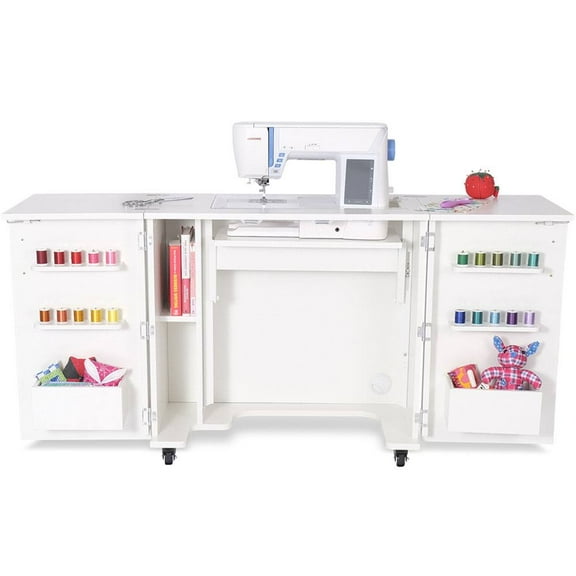Kangaroo Manufacturing Bandicoot II Rectangle Sewing Cabinet, White with 3-Position Hydraulic Lift and Locking Casters
