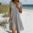 thumbnail image 4 of Off The Shoulder Dresses For Women, T Shirt Dresses Flared Short Sleeve Casual Solid Color V Neck Beach Midi Dresses Women Formal Winter Cocktail Dresses Wedding Dresses (XL, Gray) ZMTing, 4 of 5