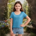 thumbnail image 2 of Ruyang Girls Short Sleeve Shirts Ribbed Knit Scoop Neck Sparkly T-Shirts for Tween Girl Summer Trendy Sequin Tee Tops Summer Clothes, 2 of 6
