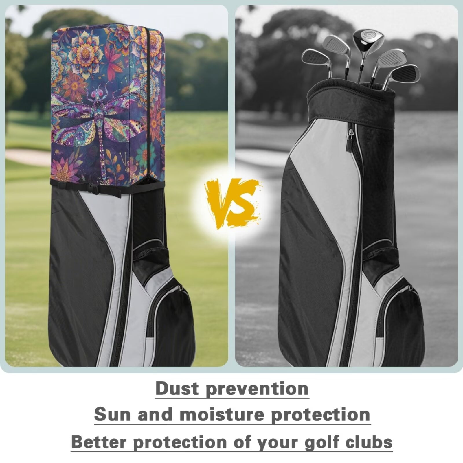 Chririnla Boho Mandala Dragonfly Golf Bag Dust Cape Club Protection Cape with Snap Button & Zipper Waterproof & Dustproof for All Weather