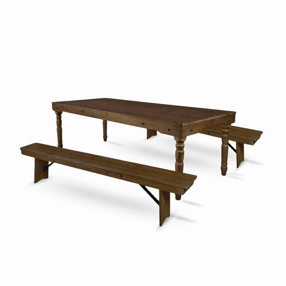 Fruitwood Fluted Farm Table Dining Set with 2 Benches by Chivari