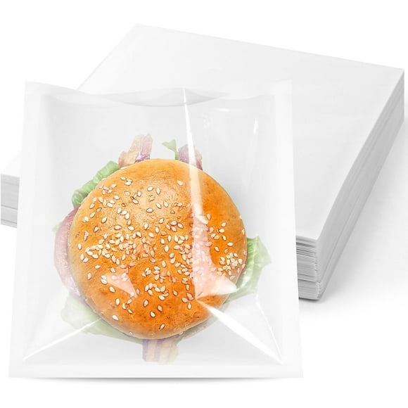 Nvzi 100 bolsas de panadería de 5,11 x 7,48 pulgadas, bolsas de donas sellables con calor con ventana,bolsas de galletas resistentes a la grasa, fundas Kraft, color blanco