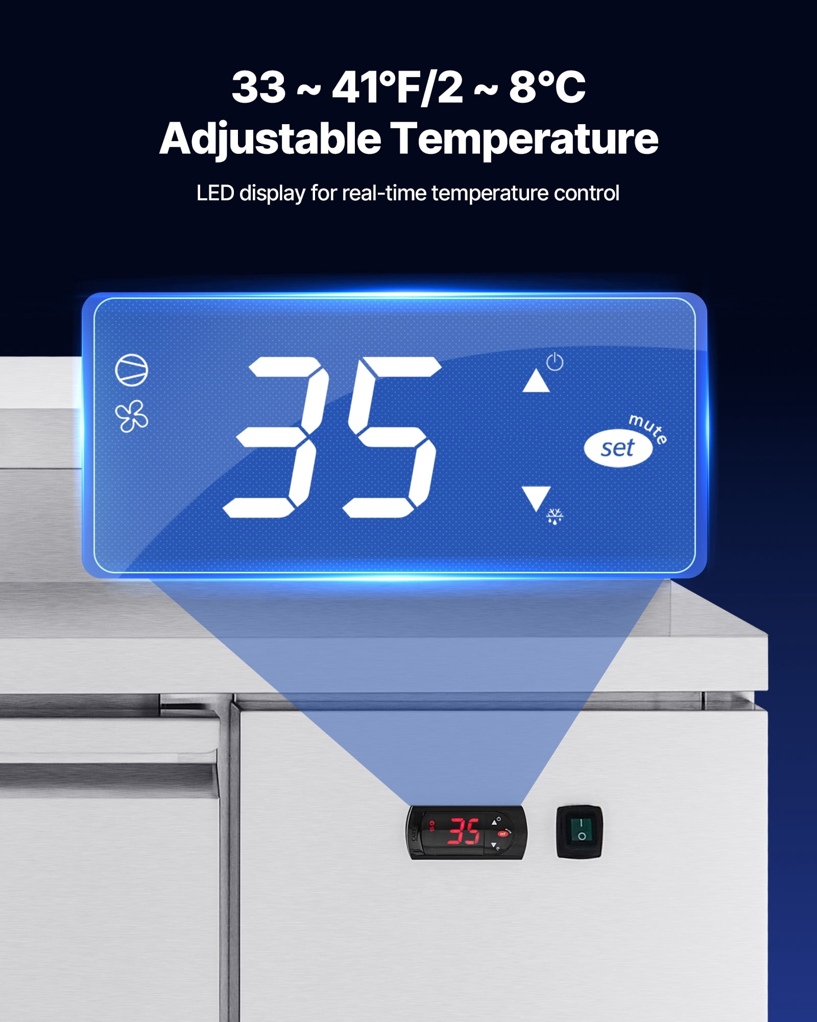 VEVOR Commercial Refrigerator, 44" W Pizza Prep Refrigerated Table, 20" Ultra Wide Countertop Food Prep Worktable,11 Cu.Ft Single Door Salad Prep Fridge,6 Pans