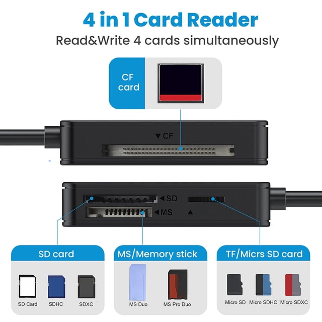 USB 3.0 tipo C lector de tarjetas USB 4 en 1 lector de tarjetas inteligentes de memoria 5Gbps SD TF CF MS