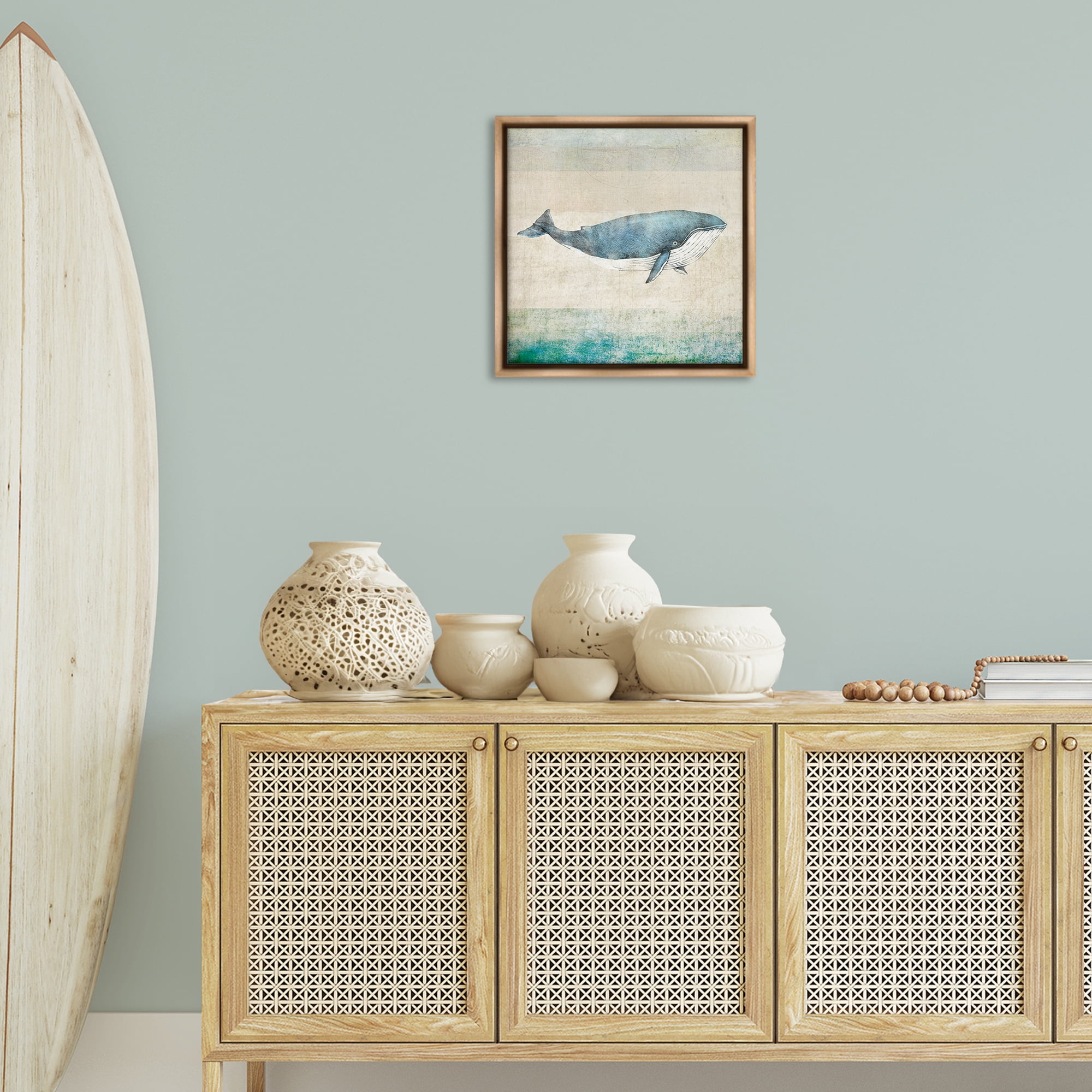 Stupell Industries Rustic Maritime Whale Nautical & Beach Painting Brown Floater Framed Canvas Art Print Wall Art, 18 x 18