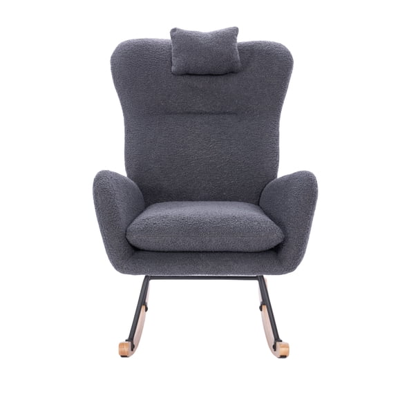 Teddy Upholstered Nursery Rocking Chair for Living Room Bedroom(DARK GREY Teddy)