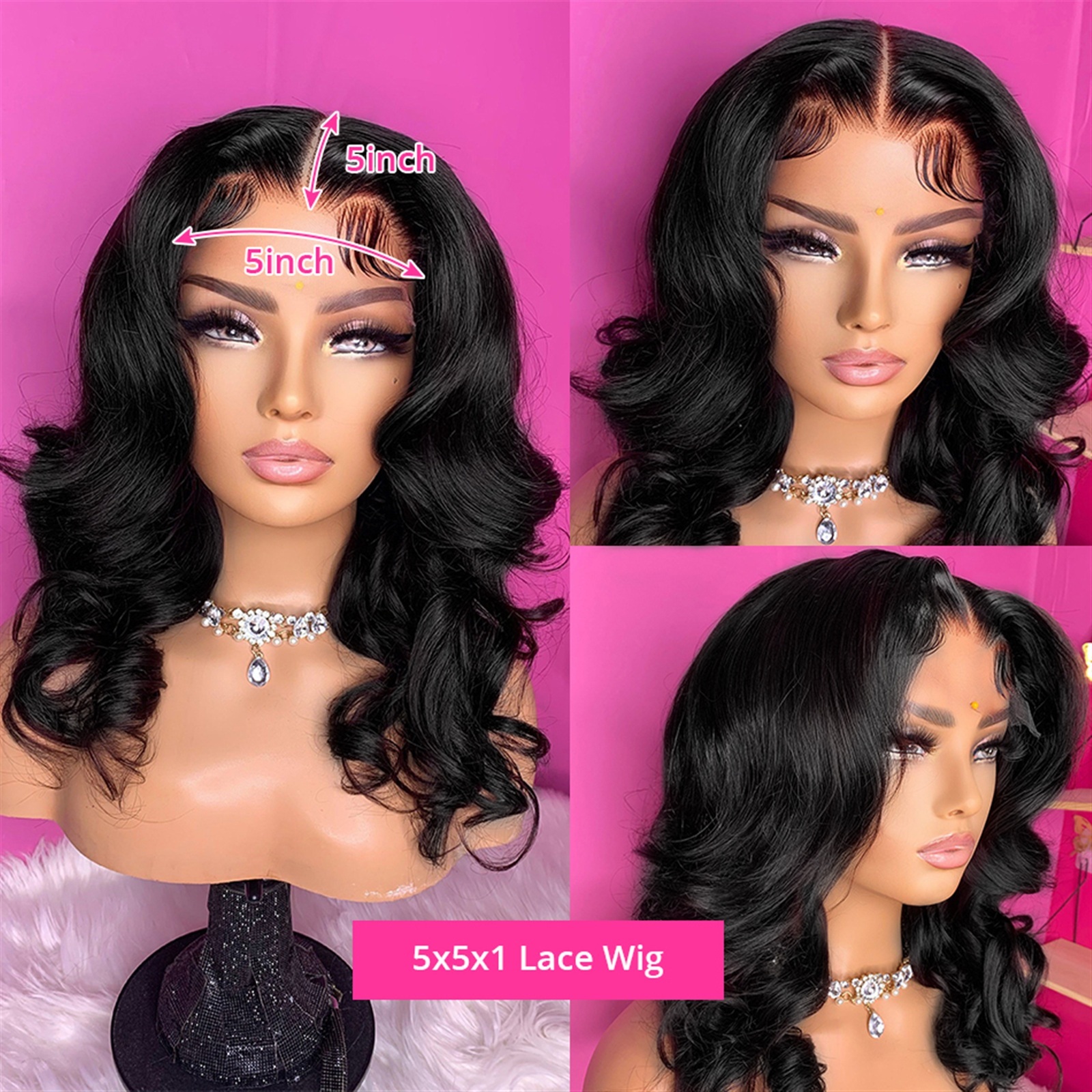 Human Hair 360 13x4 Lace Front Wig Pre Plucked Short Body Wave 5x5x1 T Part Lace Wig with Baby Hair, 8-14" Short Wave Curly Lace Wig for Women
