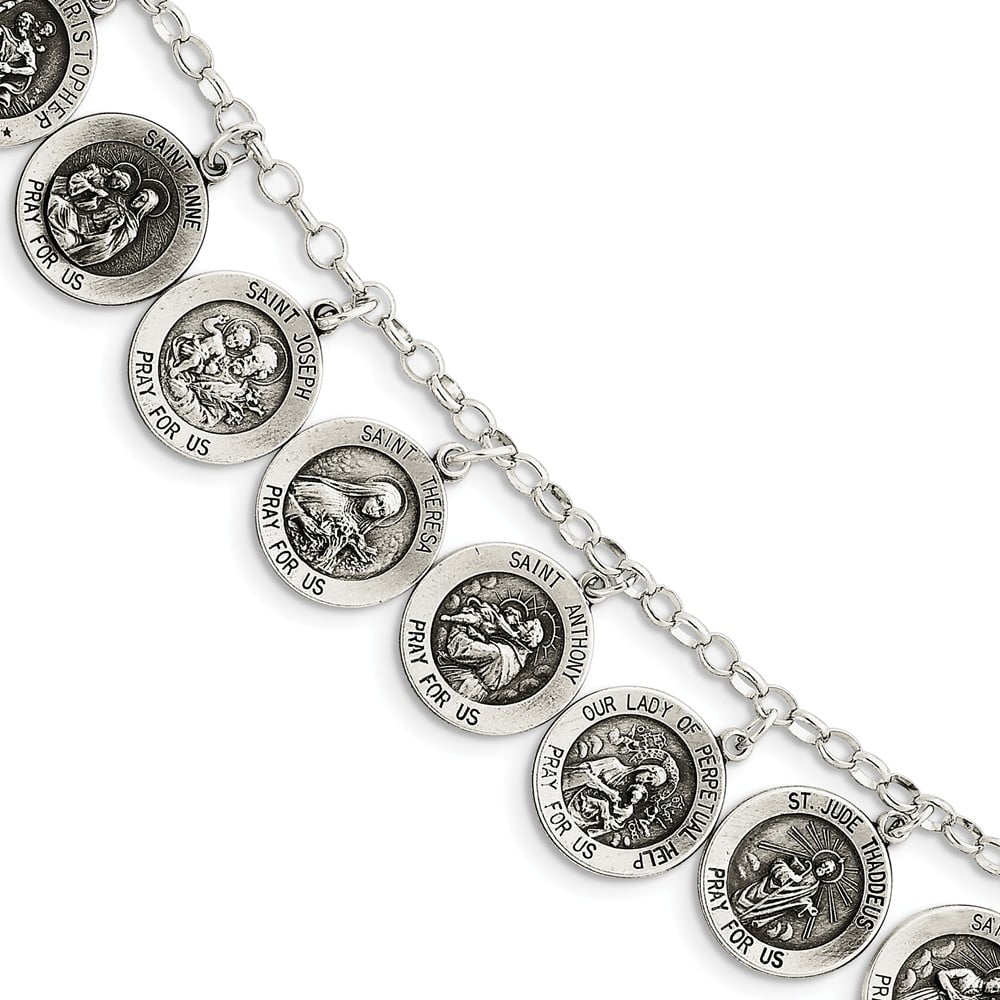Solid 925 Sterling Silver 12 Catholic Patron Saints Bracelet 7