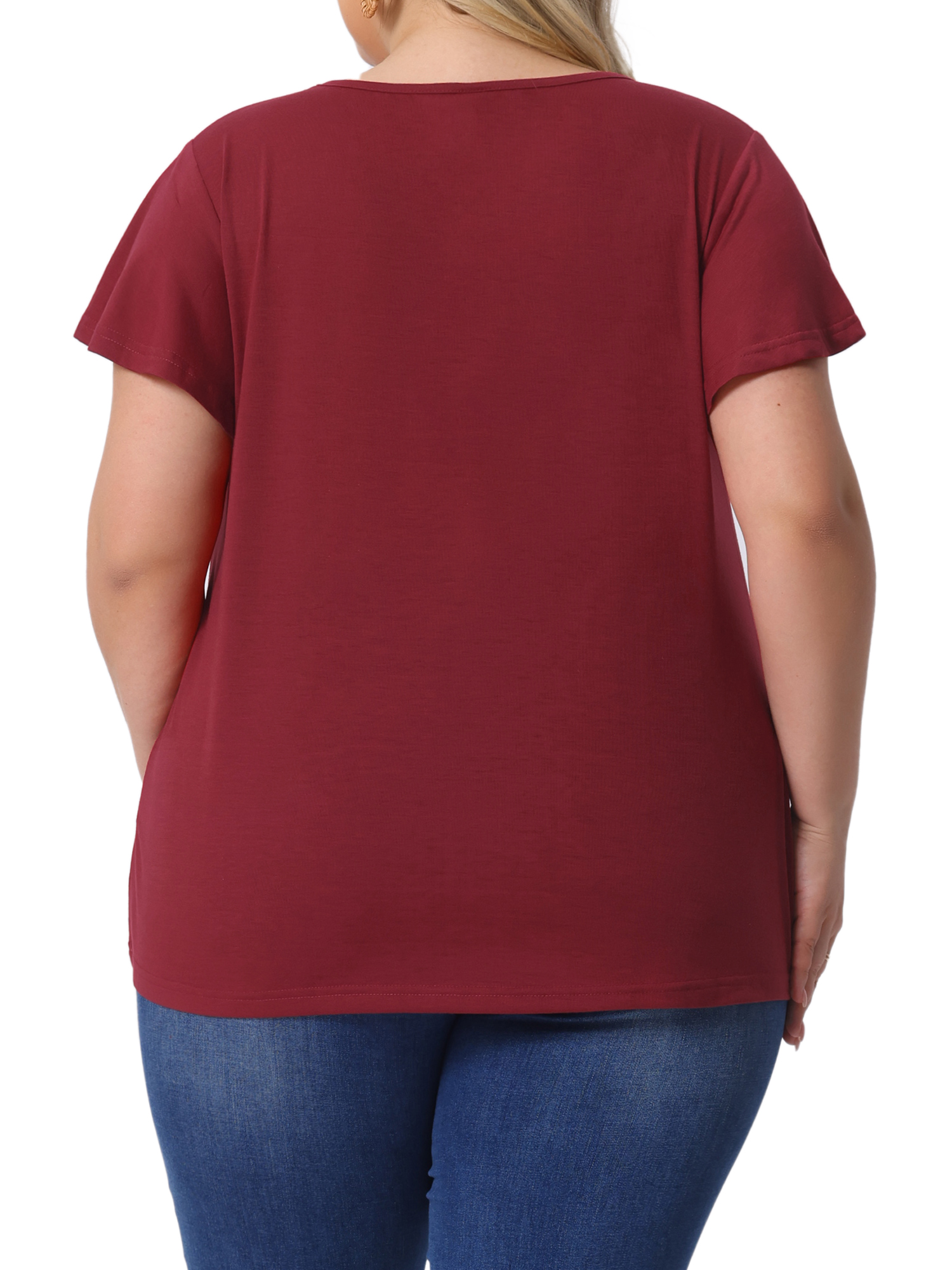 DARING DIVA Women's Plus Ruffle Boho Floral T Shirt 1X Burgundy