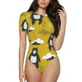 thumbnail image 2 of Goofa Cartoon Bear Yellow Printed Women Rash Guard Short Sleeve,Tummy control Swimsuit Surfing Swimsuit Bathing Suit One Piece Swimsuit UPF 50-, 2 of 9