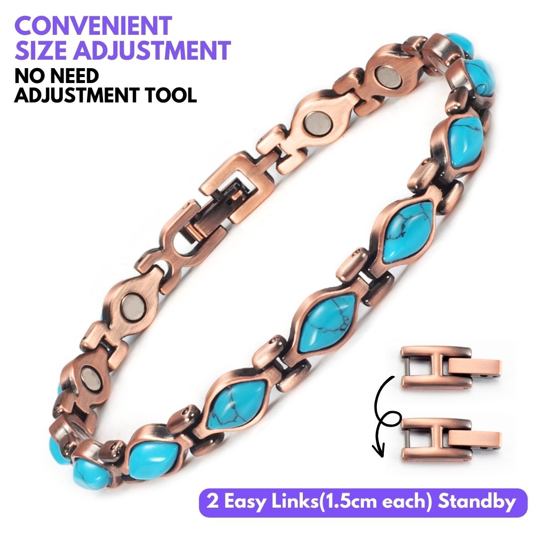 Pure Copper Bracelet for Women, Blue Turquoise Bracelet, Fashion