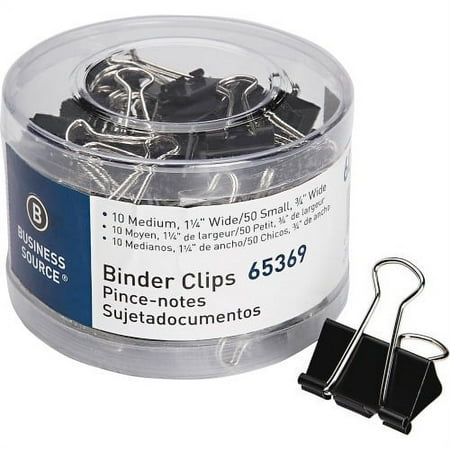 Business Source Small/Medium Binder Clips Set Small, Medium - for Paper, Project, Document - 60 / Pack - Black - Steel, Zinc