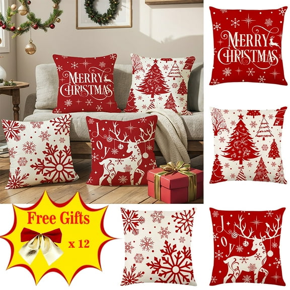 Antqov Christmas Pillow Covers Decoration 18x18" Merry Christmas Winter Throw Pillows Linen Cloth Cushion Case Couch Decor for Outdoor Christmas Home Sofa Decorations