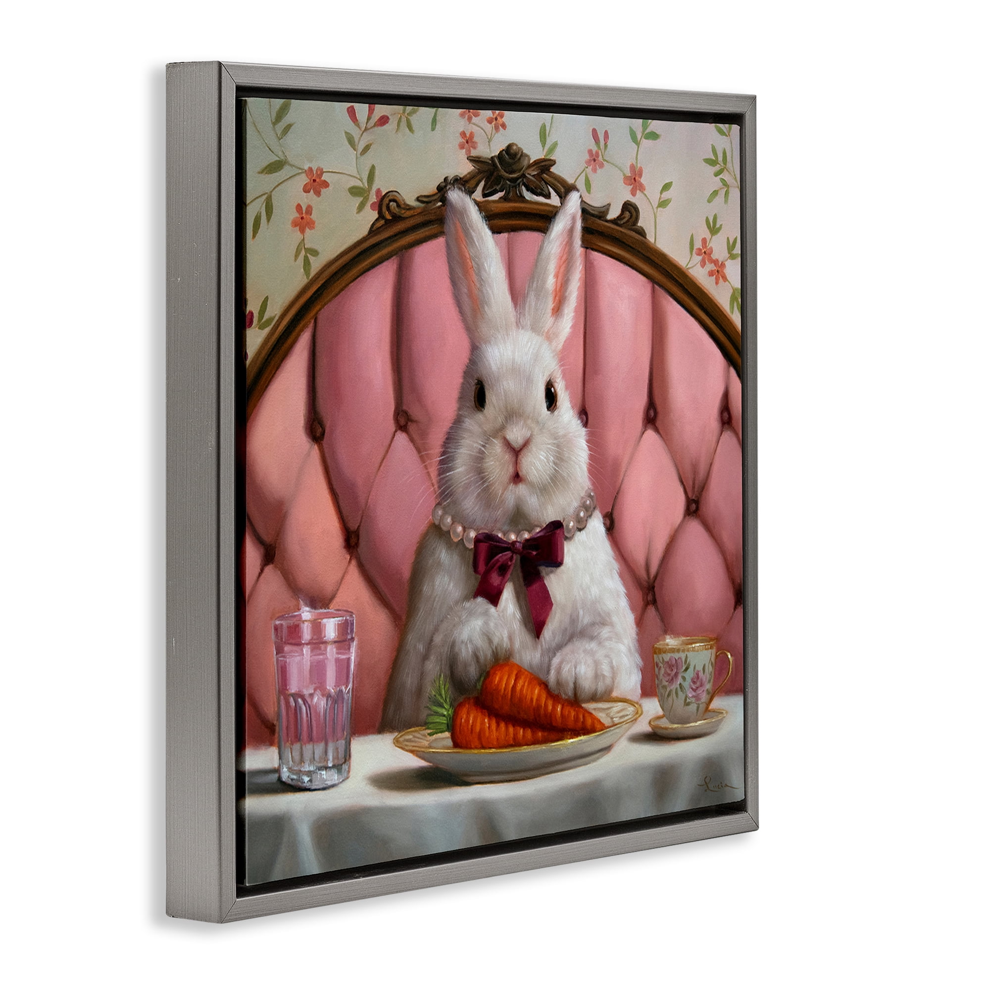 Stupell Industries Bun Appetit Rabbit Dining Gray Framed Floater Canvas Wall Art, design by Lucia Heffernan