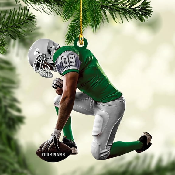 Personalized Football Ornament Customized Football Christmas Ornaments Football Ornament Christmas Hanging Décor Gift for Football Fans Football Gifts Gift for Football Player (FB 5) - 3130 (Green)