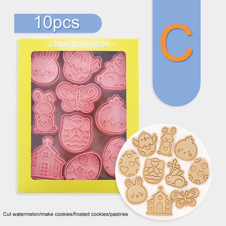 

Yegsfteu 10pcs Cookie Cartoon Bunny Pastry Biscuit Molds Easter Egg Kitchen Bakeware (C)