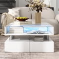 thumbnail image 2 of SESSLIFE Coffee Table, Lift-Top Living Room Table with LED Lights, 29.5" Square Tempered Glass Center Table with Hidden Compartment & 2 Large Drawers, Easy Assembly, White, 2 of 8