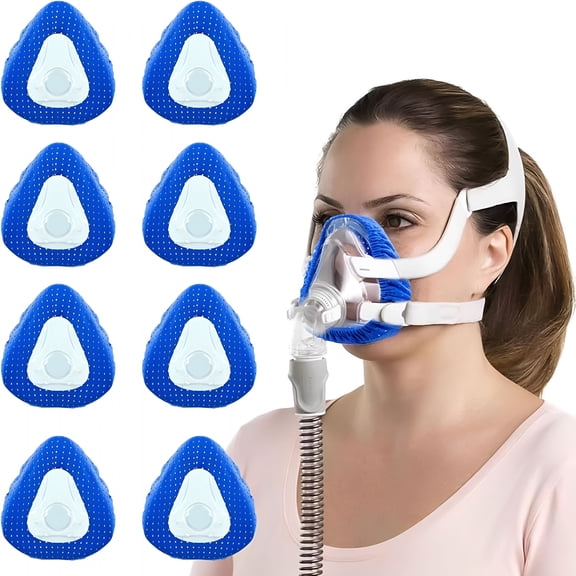XIRQI 8 Pack Cpap Liners for Full Face Mask, Cpap Full Face Mask Cover, Cpap Full Face Mask Cushion - Breathable & Reduces Indentation (Standard, Blue)